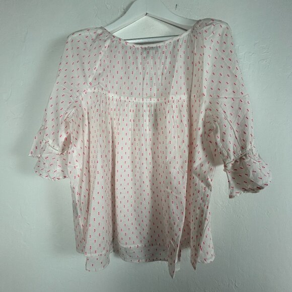 Charlie Paige Womens Pink Polka Dot Ruffle Sleeve Blouse Top XL 100% Cotton New - Picture 2 of 8